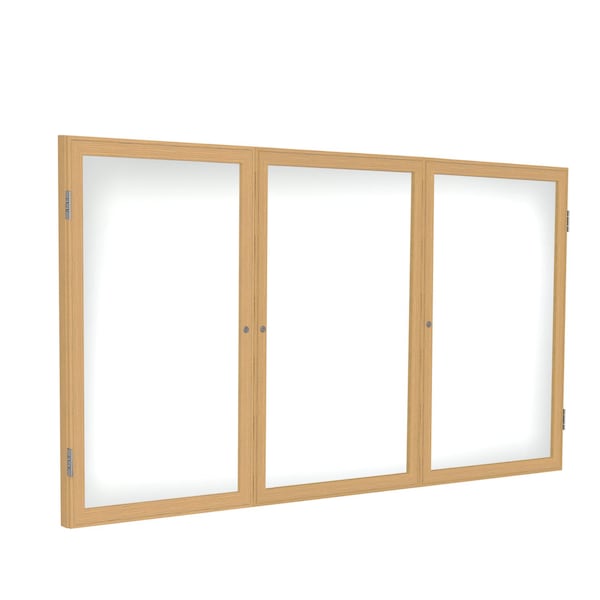 Enclosed Whiteboard, 3 Door, Por/Mag, Oak Frame, 3 ft H x 6 ft W, White